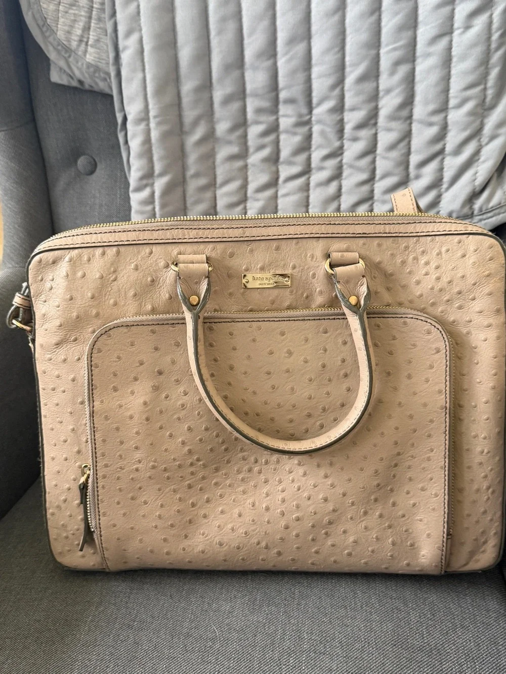 kate spade Tan Ostrich-Texture Laptop Bag